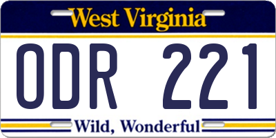WV license plate ODR221