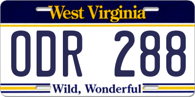 WV license plate ODR288