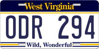 WV license plate ODR294