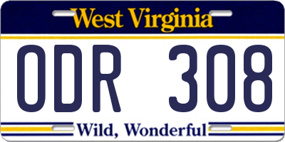 WV license plate ODR308