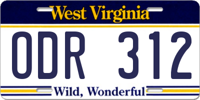 WV license plate ODR312