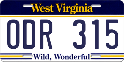 WV license plate ODR315