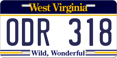 WV license plate ODR318