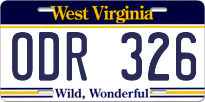 WV license plate ODR326