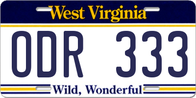 WV license plate ODR333