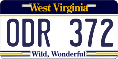 WV license plate ODR372