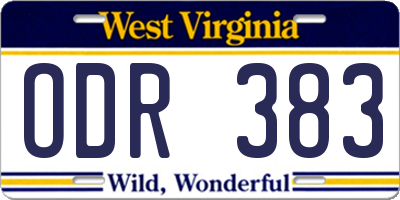 WV license plate ODR383