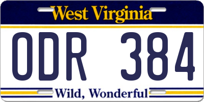 WV license plate ODR384