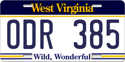 WV license plate ODR385