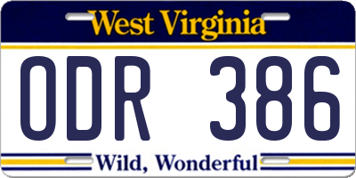 WV license plate ODR386