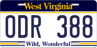 WV license plate ODR388