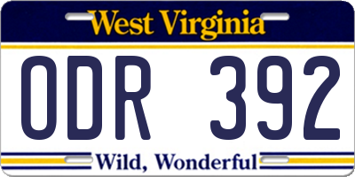 WV license plate ODR392