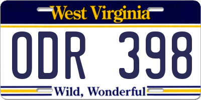 WV license plate ODR398