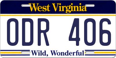 WV license plate ODR406