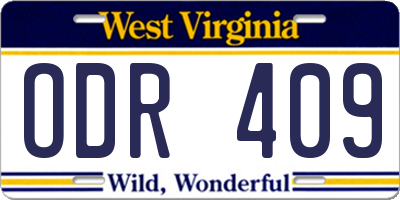 WV license plate ODR409