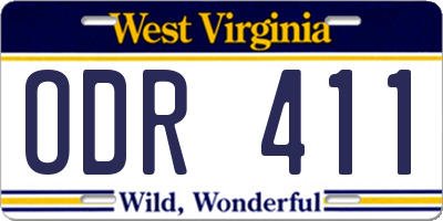 WV license plate ODR411