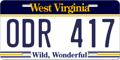 WV license plate ODR417