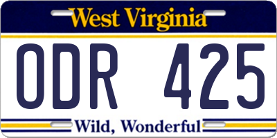 WV license plate ODR425