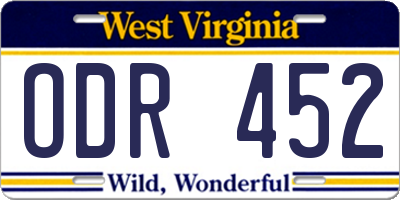 WV license plate ODR452