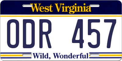 WV license plate ODR457