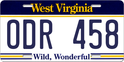 WV license plate ODR458