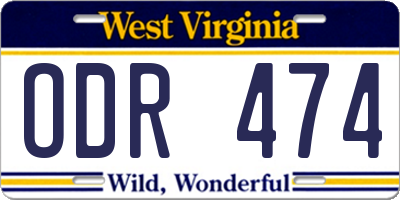 WV license plate ODR474