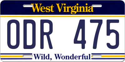 WV license plate ODR475