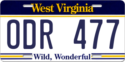 WV license plate ODR477