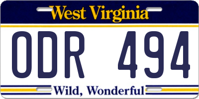 WV license plate ODR494