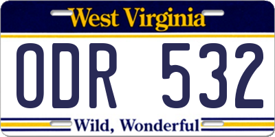 WV license plate ODR532