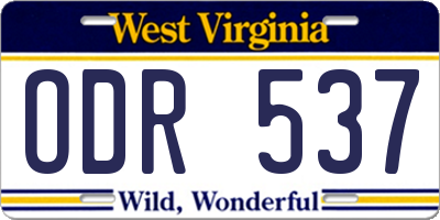 WV license plate ODR537