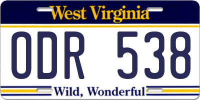WV license plate ODR538