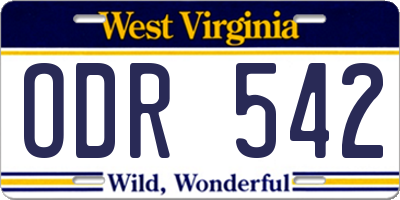 WV license plate ODR542