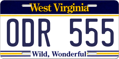 WV license plate ODR555