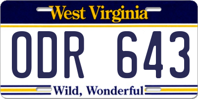 WV license plate ODR643