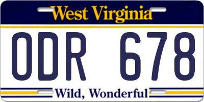 WV license plate ODR678
