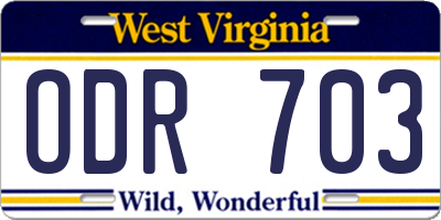 WV license plate ODR703