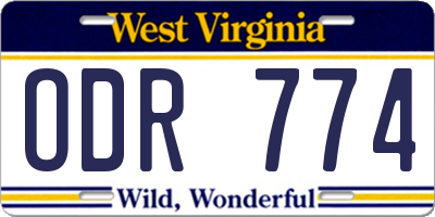 WV license plate ODR774
