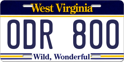 WV license plate ODR800
