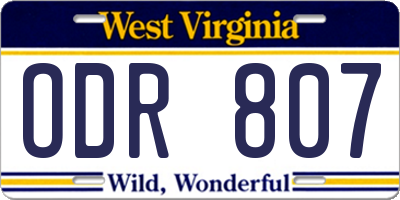 WV license plate ODR807