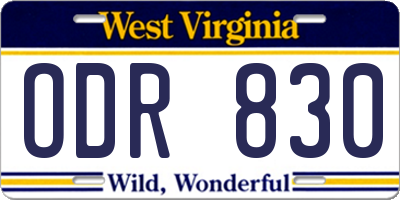 WV license plate ODR830
