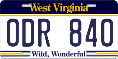 WV license plate ODR840