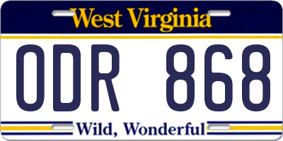 WV license plate ODR868