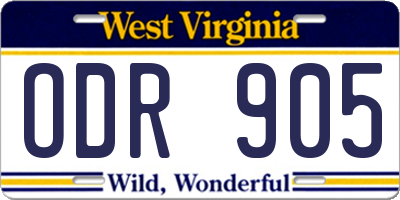 WV license plate ODR905