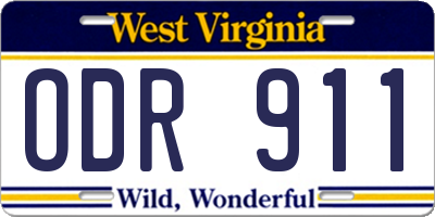 WV license plate ODR911