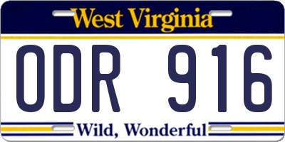 WV license plate ODR916