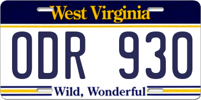 WV license plate ODR930