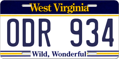 WV license plate ODR934