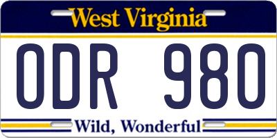 WV license plate ODR980