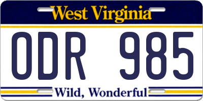 WV license plate ODR985